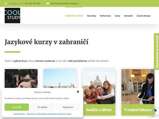 coolstudy - pestrá nabídka jazykových kurzů po celém světě na míru každého klienta. osobní zkušenost s většinou partnerských jazykových škol. bezplatné poradenství včetně bezplatné osobní návštěvy kdekoliv v čr. jazykové pobyty, jsou dostupné pro každého bez ohledu na věk, včetně úplných začátečníků.