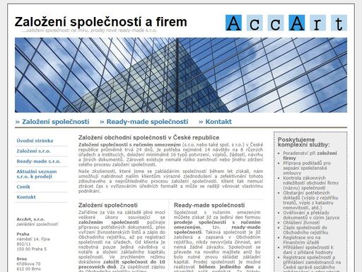 nabízíme založení společnosti (s.r.o.) na míru a prodej nových tzv. ready-made společností.