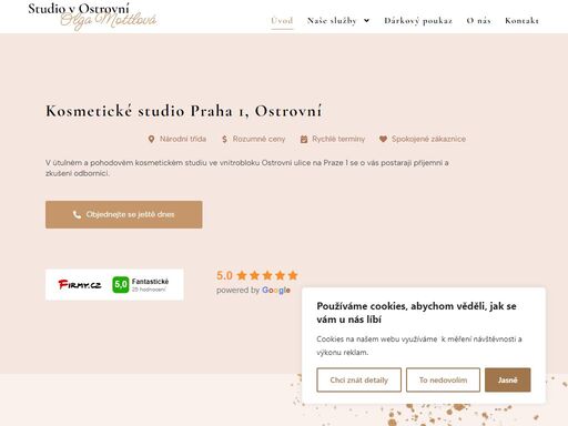 pětihvězdičkové kosmetické studio praha 1. studio v ostrovní poskytuje permanentní make-up, kosmetiku, kadeřnictví, masáže i nastřelování náušnic.