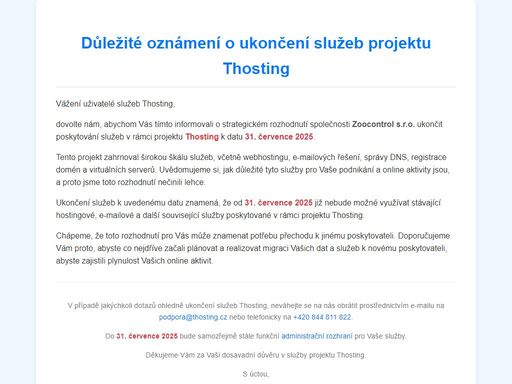 spolehlivý webhosting, serverhousing a rychlá registrace domén od thosting.cz