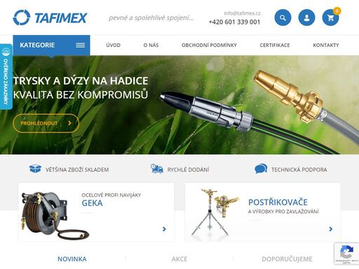 tafimex trade s.r.o. je specializovaný velkoobchod zaměřený na hadicové rychlospojky a další komponenty pro spojování hadic. dodáváme také kvalitní postřikovače a kropičky pro profesionální zahradníky.