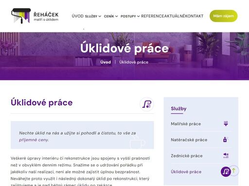 provádíme jednorázové i pravidelné úklidy firem i domácností, generální úklidy vč. přípravy k předání bytu k užívání nebo vrácení po využívání, vyklizení pozůstalostí.
