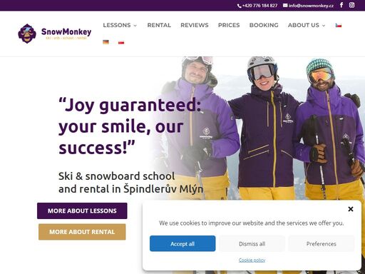 learn to ski or snowboard with top-rated private lessons at snowmonkey ski school in spindleruv mlyn. perfect for kids and adults,