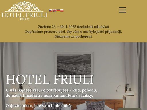 hotel friuli harrachov. komfortní ubytování v sedmi pokojích , které jsou vybaveni luxusním nábytkem. hotel friuli harrachov