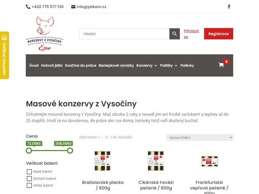 eshop rodinné firmy ezon nabízí veliký výběr masových konzerv. záruka na konzervy je až 2 roky a nevadí jim teploty do 25 stupňů. takže jsou vhodné na cesty, do práce nebo i na doma!