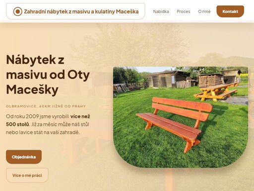 zahradní nábytek z masivu v olbramovicích, 60km jižně od prahy. specializujeme se na stoly a lavice z kvalitního smrkového dřeva. všechny dřevěné prvky jsou zbavené kůry a obroušené do úplné hladkosti.