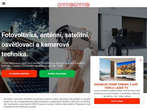 fotovoltaika, anténní, satelitní, osvětlovací a kamerová technika. firma sapro s.r.o. patří mezi přední distributory a dovozce satelitní a anténní techniky v české a slovenské republice již od roku 1993.