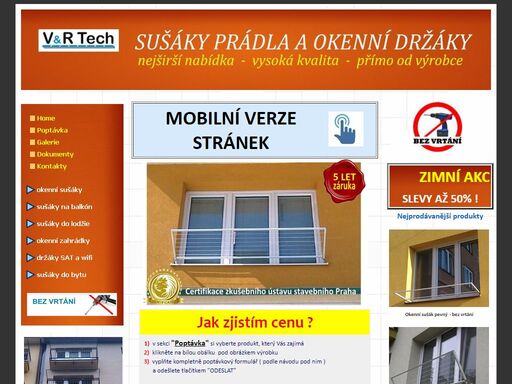 okenní sušák na prádlo, na balkón, do lodžie i do koupelny. držáky truhlíků, antén sat a wifi. vrtané i bez vrtání!