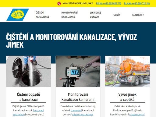 čištění kanalizací a odpadů, monitorování, revize kanalizace, odsávání, vývoz jímek, septiků a likvidace odpadu. havarijní servis 24h, sídlíme ve zlíně - blapic