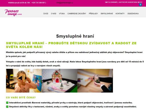 smysluplné hraní – probuďte dětskou zvídavost a radost ze světa kolem nás! hledáte způsob, jak podpořit přirozený vývoj vašeho dítěte a přitom mu nabídnout jedinečný zážitek plný objevování? smysluplné hraní je tu právě pro vás! vstupte s námi do světa, kde každý dotek, zvuk a vůně ožívají. naše lekce smysluplného hraní jsou navrženy pro děti od 15 měsíců do 5 let a propojují radost ze hry s rozvojem všech smyslů.   co vaše dítě čeká? ? interaktivní prostředí: barevné materiály, přírodní...
