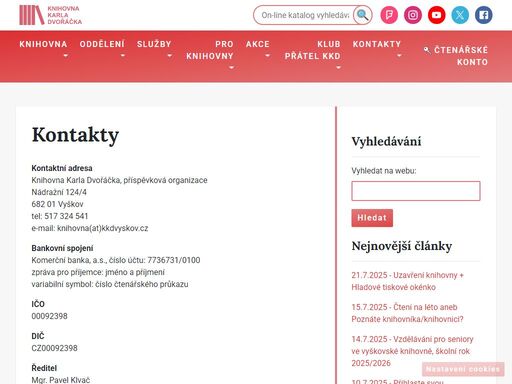 oficiální stránky knihovny karla dvořáčka ve vyškově, akce pro veřejnost, aktuální informace a provozní doba.