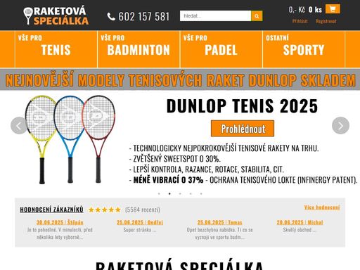 nákupem ve specializovaném e-shopu raketová speciálka získáváte zásadní benefity, jako velmi nízké ceny, obaly ke všem raketám, vypletené rakety, záruku 5 let ...