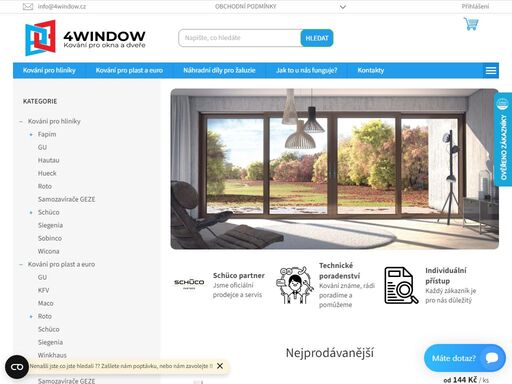 kování je naše doména. vítejte na našem e-shopu specializovaném na originální náhradní díly kování pro hliníková okna, balkonové a vstupní dveře!
hledáte kvalitní a originální náhradní díly pro hliníkové prvky? u nás najdete širokou nabídku kování od předních výrobců, jako jsou schüco, fapim, wicona, reynears, heroal…