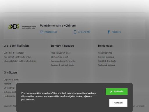 speciálka na e-book čtečky. vážení zákazníci a návštěvníci. právě na e-shopu probíhá totální výprodej - z důvodu plánovaného ukončení provozu e-shopu. co už nemáme, nebude doskladněno. pokud nemáme to, co chcete, vyhledejte si konkurenci. pokud máme to co chcete, koukáte zde ve správnou dobu - hodně ušetříte :-)
axos…