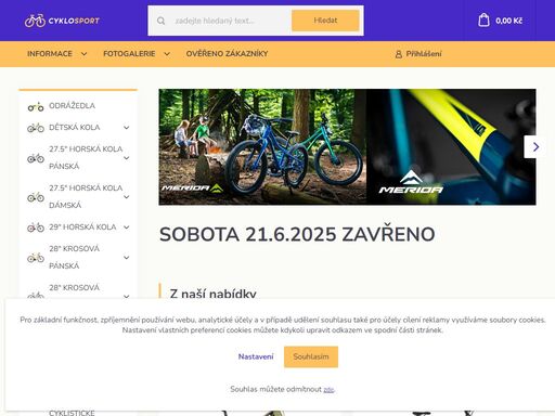 nabízíme prodej jízdních kol merida, dema, stevens, elektrokola crussis. zajišťujeme servis kol. koloběžky micro, crussis, galaxy