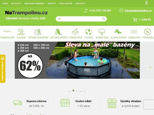 natrampolinu.cz - bezpečné, kvalitní dětské zahradní trampolíny s ochranou sítí, dětská hřiště, skluzavky, houpačky, zahradní dětské domečky, pískoviště, tříkolky, odrážedla
