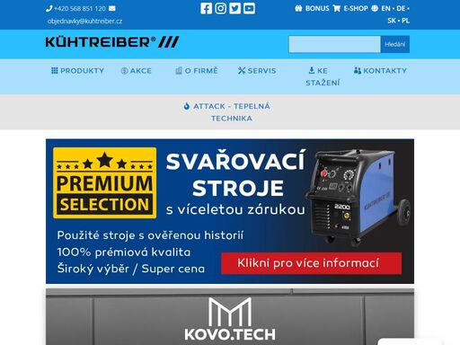 stránky firmy kühtreiber, s.r.o., českého výrobce a dodavatele svářecí techniky a příslušenství.