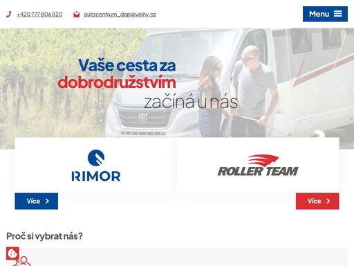 nabízíme obytné vozy značky rimor a roller team k půjčení i prodeji. kromě nových vozů nabízíme také použité obytné vozy, příslušenství a servisní činnost.