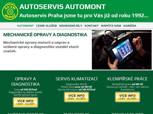 automont servis: opravy osobních a dodávkových vozidel: autoservis, autolakovna, autopůjčovna, autoklimatizace, autosklo - praha 9, hloubětínská 38/1