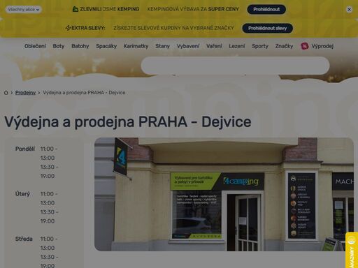 pořiďte na pobočce v dejvicích vybrané outdoorové a kempingové vybavení nebo vyzvedněte svou objednávku z e-shopu 4camping! info o prodejně zde ?