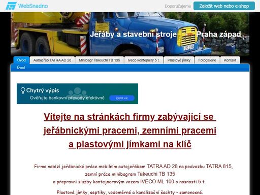 jeřáby a stavební stroje, autojeřáb, minibagr, bagr, zemní práce