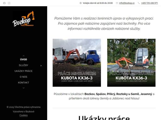 pomůžeme vám s realizací terénních úprav a výkopových prací. pro zájemce pak nabízíme zapůjčení naší techniky. pro více informací rozklikněte obrázek nabízené služby.