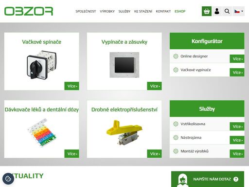 česká firma vyrábějící vačkové spínače, domovní vypínače a zásuvky, mikrospínače, vstřikovací formy, nástroje, plastové a kovové díly.