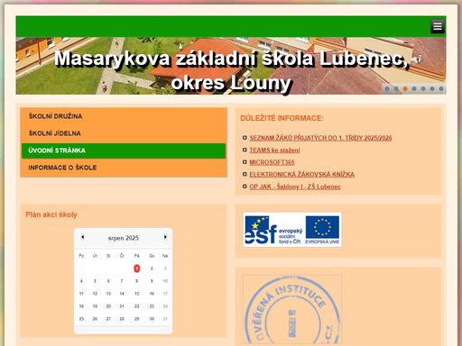 masarykova základní škola v lubenci je provozována v dvoupatrové budově, která s nepravidelnými bočními trakty má půdorys ve tvaru písmene u.