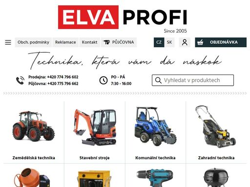 prodejna zahradní techniky půjčovna nářadí prodáváme stavební a zemědělské stroje a mechanizaci, silniční přívěsy a návěsy. široký sortiment nářadí skladem.