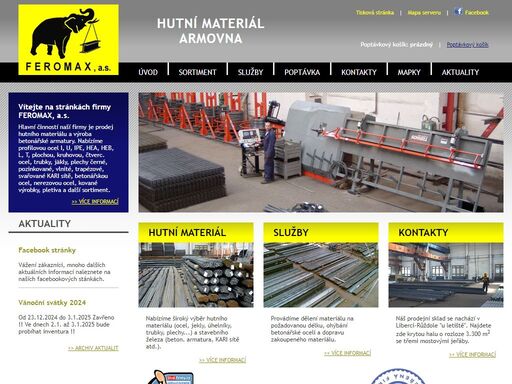 feromax, a.s., hutní materiál - dělení, ohýbání betonářské oceli, armovna. maloprodej, velkoobchod. ocel - profilová i a u, betonářská, úhlová, kruhová, čtvercová, plochá. kari sítě, jäkly, trubky, drát. plech - pozink., tenký, tlustý, lístkový, trapézový, vlnitý.