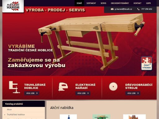 nářadí harom rychnov nad kněžnou nabízí truhlářské hoblice, dřevoobráběcí stroje a ruční a elektrické nářadí.