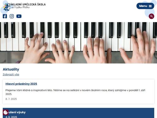 naše škola provází žáky hudebním vzděláním již od roku 1939. nabízíme výuku v obou částech města, tedy ve frýdku i v místku. celkem máme k dispozici tři budovy s kvalitním zázemím v čele s historickou budovou na hlavní třídě.