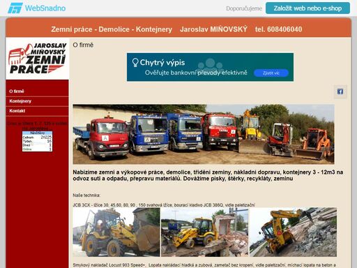 jaroslav miňovský, autodoprava, kontejnery,odvoz sutě, zemní práce,