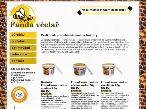 ručně vyráběné propolisové masti a propolisové masti čistě přírodní, bez přídavku chemie (propolis pouze ve včelím vosku). včelí med přímo od včelaře. katalog výrobků včelařství řezníček hlinsko.
