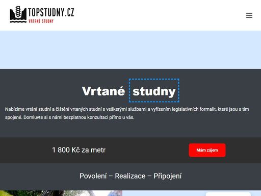 nabízíme vrtané studny ve středočeském kraji, ale také v plzeňském kraji a v okolních oblastech. cena za metr vrtu od 1800 kč. domluvte si bezplatnou konzultaci u vás na pozemku.