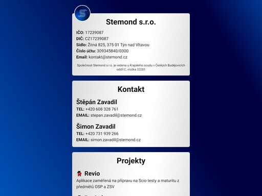 stemond s.r.o. je malá firma z jihu čech zabývající se tvorbou aplikací zejména do studentského/školního prostředí.