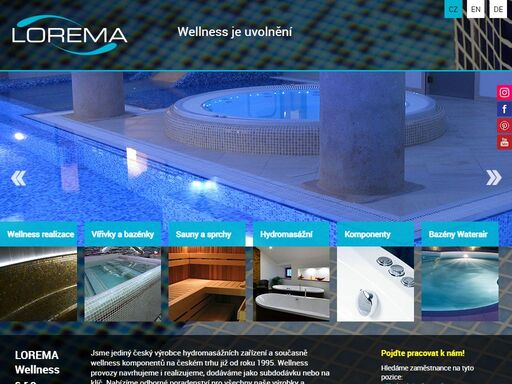 firma lorema wellness s.r.o. dodává jako subdodávku nebo na klíč wellness provozy, a to hlavně hydromasážní zařízení, masážní bazénky, parní, finské a infra sauny, vytápěná lůžka, vodotěsné osvětlení. nabízíme odborné poradenství pro všechny naše výrobky a realizace vč. projekčního poradenství.