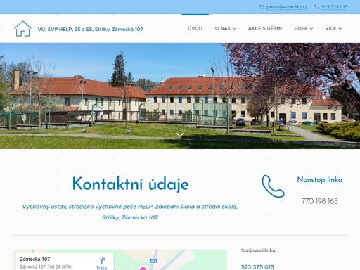 výchovný ústav, středisko výchovné péče help, základní škola a střední škola, střílky, zámecká 107