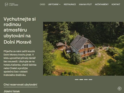 objevte komfortní ubytování v králíkách na dolní moravě! vyberte si z našich tří objektů - luxusní chata valinka, rodinná chata chalet a útulný hotel kačenka. ideální pro rodiny, přátele i milovníky klidu a přírody. rezervujte nyní a zažijte kouzlo králického sněžníku!