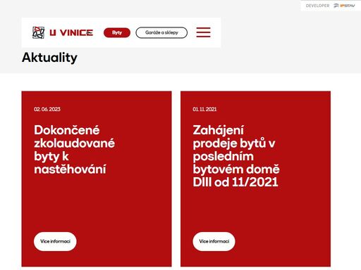 byty, garáže a sklepy na prodej v pardubicích v komplexu u vinice, různorodá nabídka od útulných 1+kk po prostorné 4+kk. byty jsou navrženy s ohledem na moderní trendy a použití kvalitních materiálů, poskytují dlouhodobě bezstarostné bydlení. hledáte-li domov v klidné čtvrti plné zeleně, nedaleko centra města, jsou byty u vinice pro vás ideální.