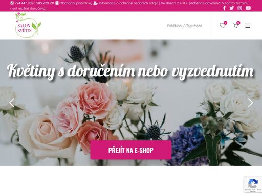 vítejte na e-shopu salon květin. jsme květinářství s pobočkou v olomouci. zboží si u nás můžete objednat a nechat si ho doručit nebo si pro něj můžete přijít.