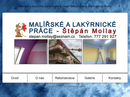 malíř a lakýrník štěpán mollay z prahy 4 - nabízí malířské a lakýrnické práce, nátěry konstrukcí, nátěry fasád, stěrkování omítek a štukování stěn po celé praze a okolí. malíř, malíři pokojů praha.