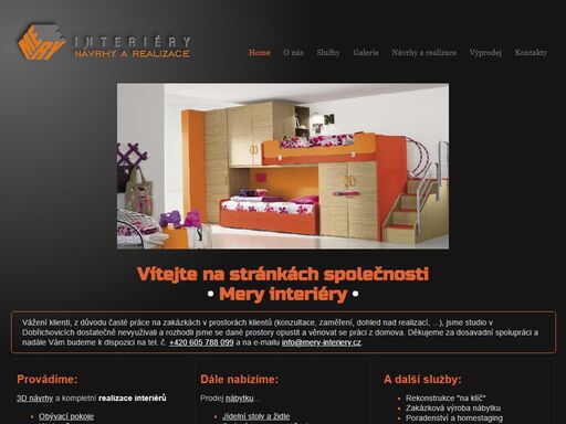 mery ineriéry s.r.o. je malá středočeská rodinná firma zaměřující se na návrh a realizaci interiérového designu. provádíme 3d návrhy a kompletní realizace interiéru, prodáváme designový nábytek a doplňky. dále nabízíme například homestaging či bezplatné konzultace a další. jednoduše vše pro vaše interiéry.