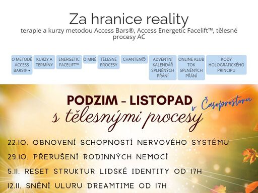 co je access bars®? tato metoda využívá znalosti 32 bodů na hlavě, které při jemném dotyku rychle a snadno uvolní zablokovaná místa a poté pocítite úlevu po fyzické i psychické stránce. d. jachková, praha. t: 776 720 051. https://zahranicereality.cz/