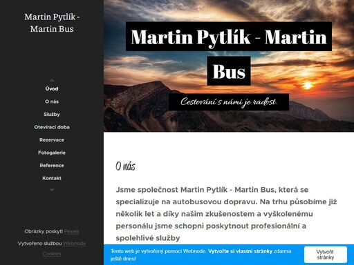 jsme společnost martin pytlík - martin bus, která se specializuje na autobusovou dopravu. na trhu působíme již několik let a díky našim zkušenostem a vyškolenému personálu jsme schopni poskytnout profesionální a spolehlivé služby