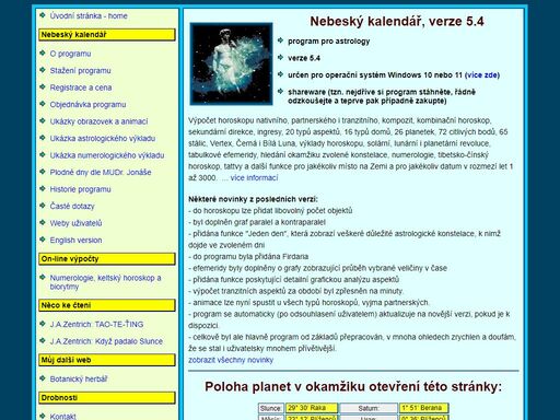 wendys - astrologický program nebeský kalendář, 