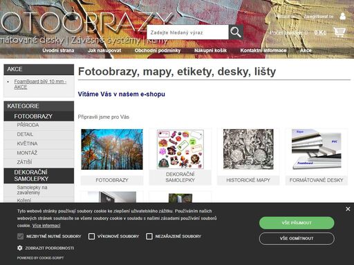 fotoobrazy na desce kapaplast, na plátně, prodej desek a galerijních závěsných systémů, samolepicí etikety
