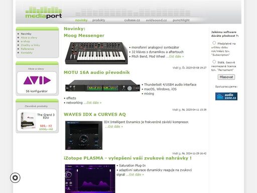 stránky firmy mediaport, zabývající se distribucí a technickou podporou znaeek digidesign, focusrite, waves, sony, moog, antares, m-audio, steinberg, propellerhead