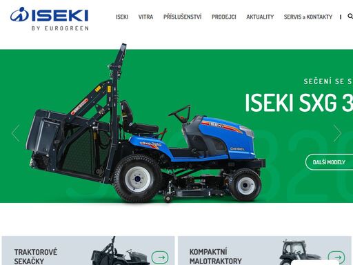 traktorové sekačky, kompaktní malotraktory, univerzální nosiče nářadí, pracovní nástroje