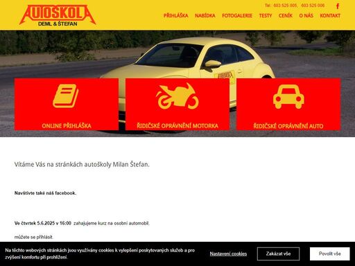 autoskola pribram deml stefan ridicke opravneni online prihlaska testy motocykl automobil demlstefan naucte se ridit e-testy zkousky